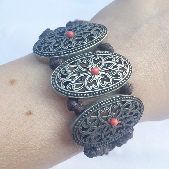 Bass Jewelry - Pewter/Coral Adjustable Bracelet